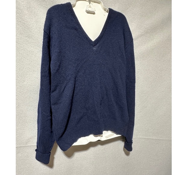 Lord Jeff Vintage V Neck Sweater Medium Blue Wool Blend Classic Knit Pullover - Picture 4 of 9